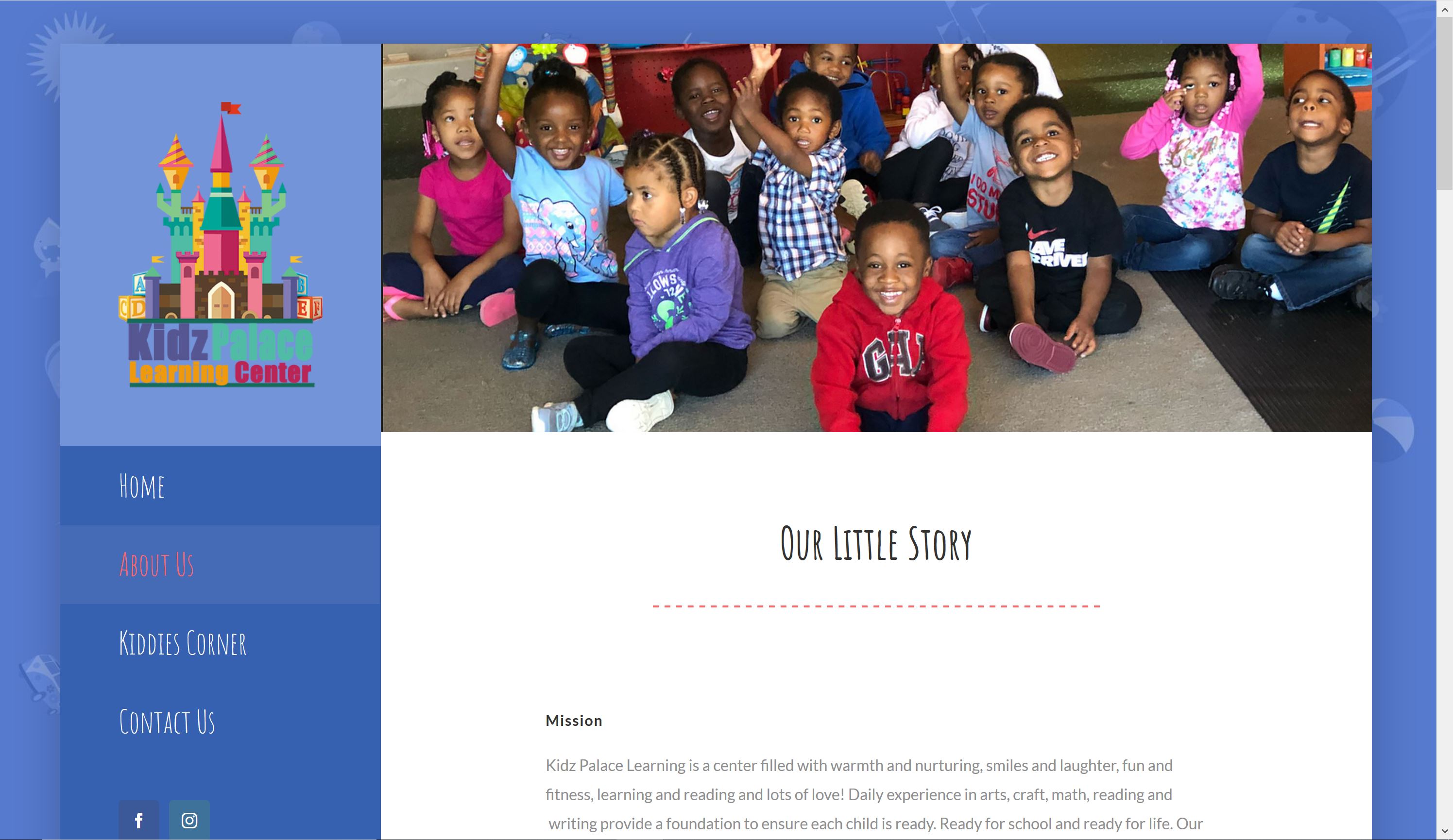 Colorful website design for a children's organization