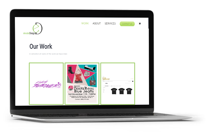 Elevated Designz website portfolio displayed on a desktop computer